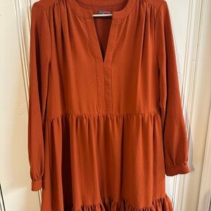 Rust Orange Long Sleeve Dress